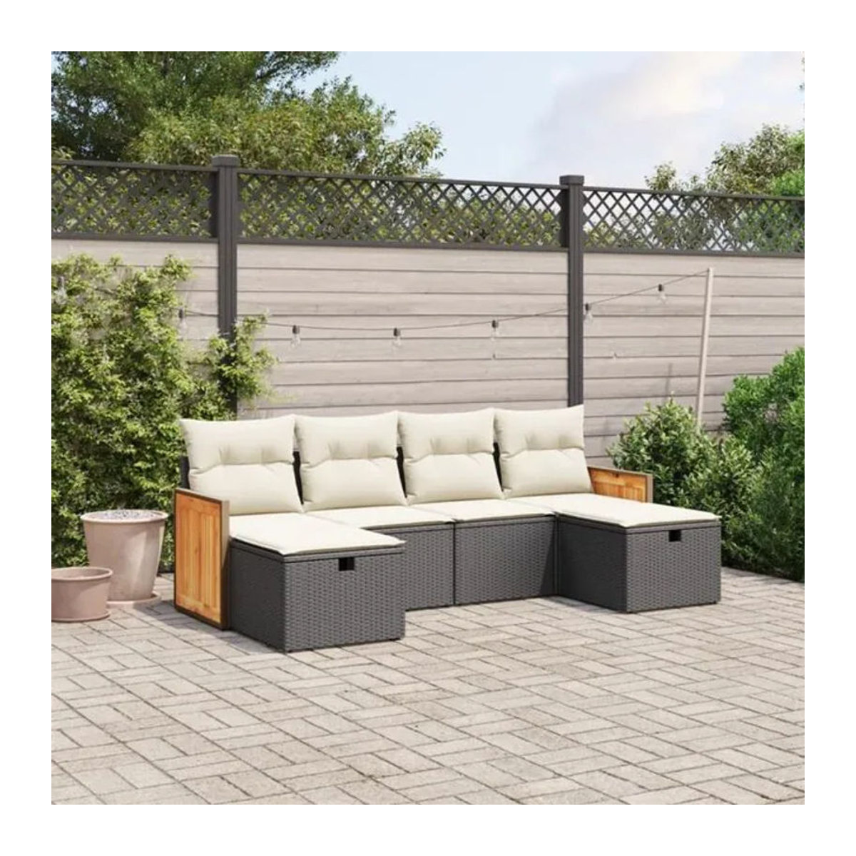 Vidaxl 6-teilige Garten-Sofagarnitur aus Polyrattan in Schwarz mit beigen Kissen im modernen Loungemöbel-Design - Bild 1