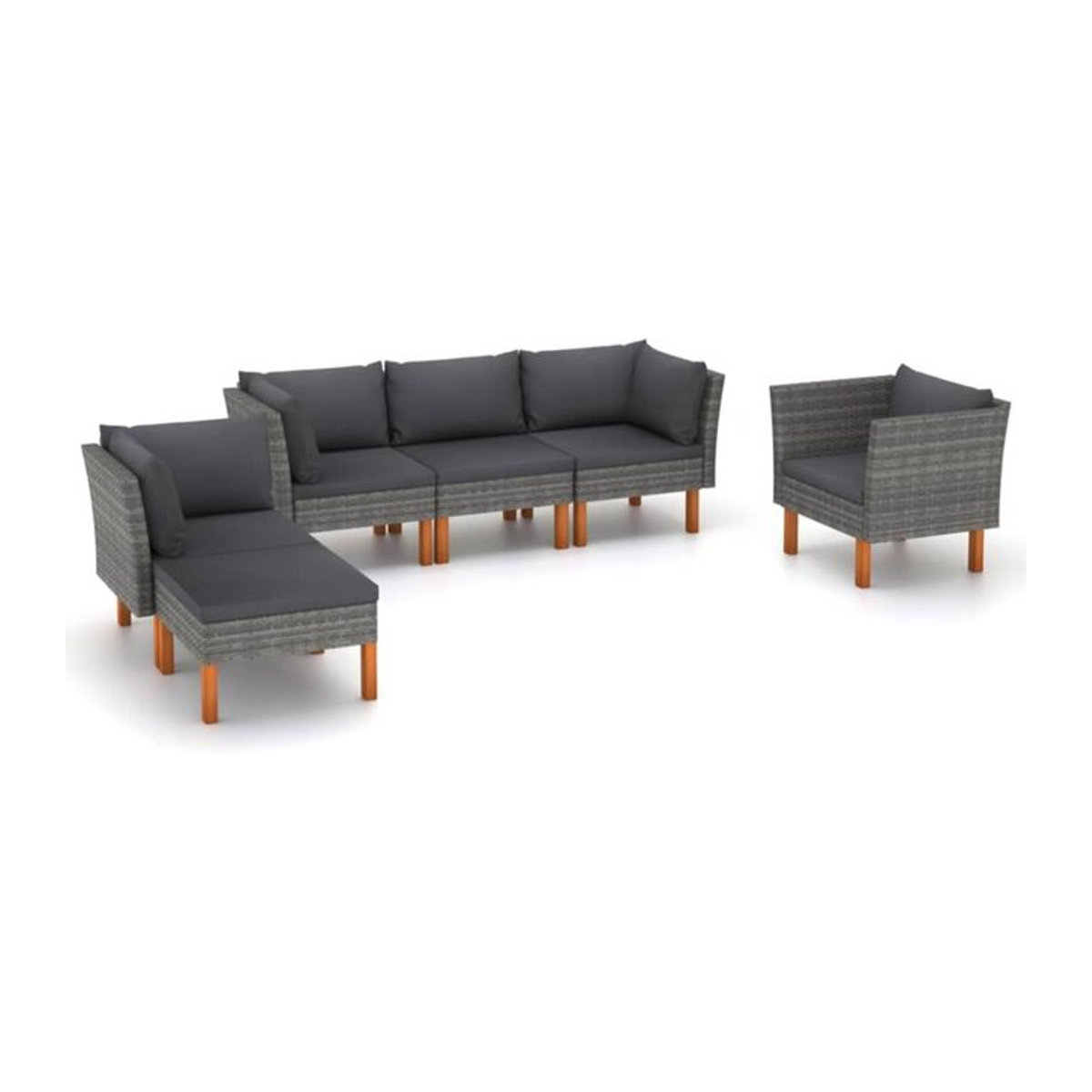 Vidaxl 6-teiliges Gartenlounge-Set aus Polyrattan und Eukalyptusholz in Grau, modern gestaltet - Bild 1