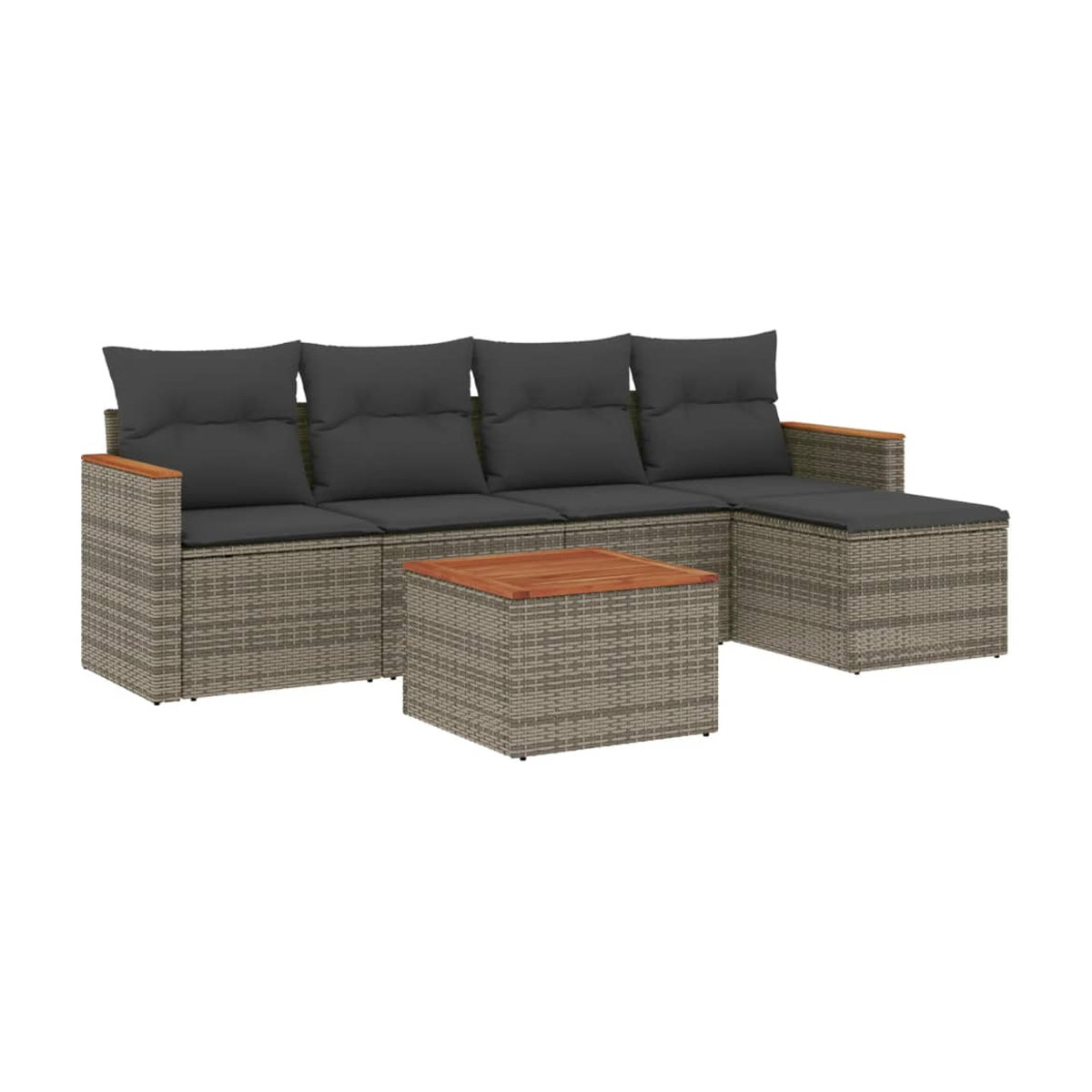 Vidaxl 6-teiliges Gartenmöbel-Set aus Polyrattan mit Kissen, Grau - Bild 2