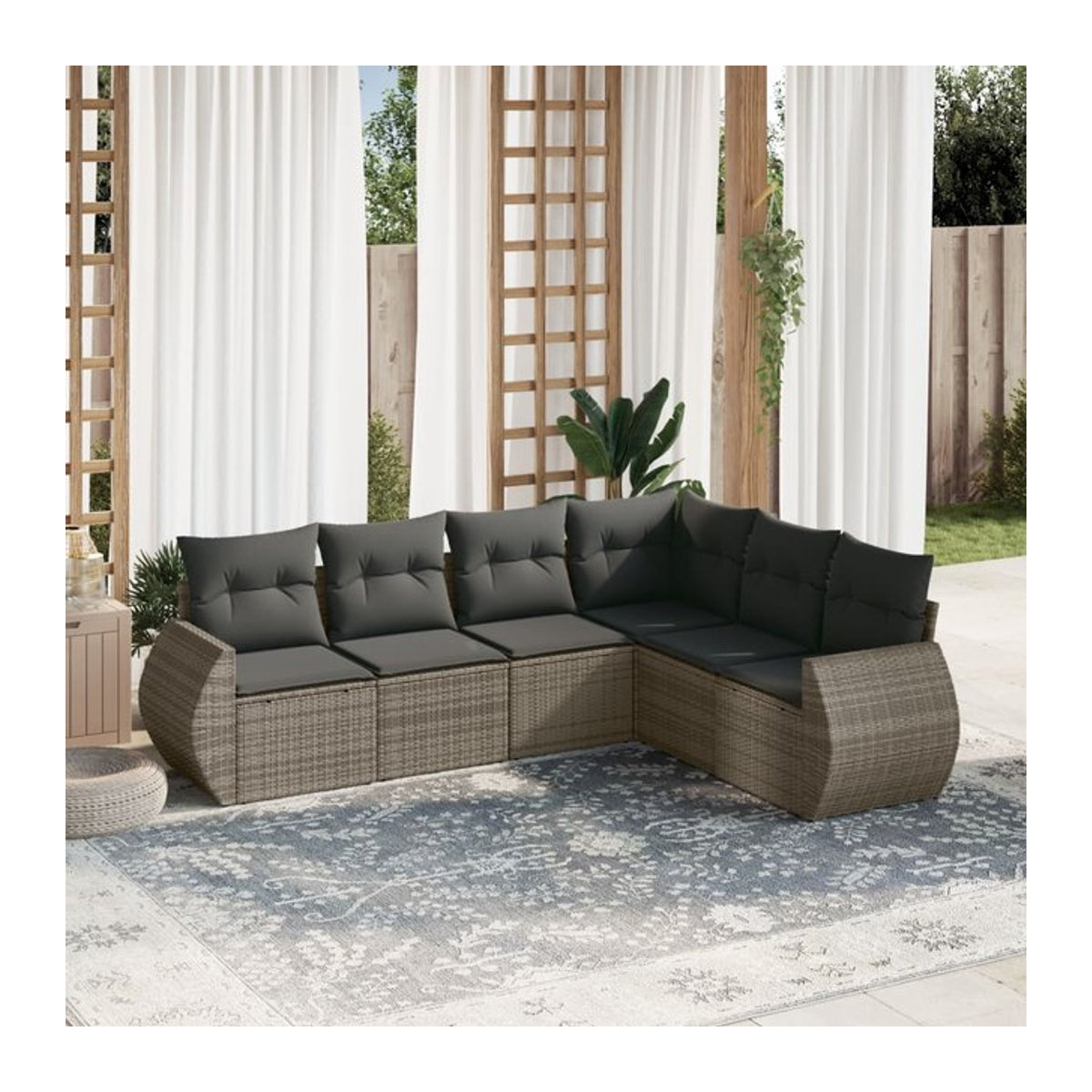 Vidaxl 6-teiliges Gartenmöbel-Set aus Polyrattan mit Kissen, Grau - Bild 1