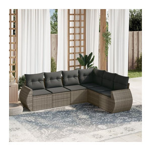 Vidaxl 6-teiliges Gartenmöbel-Set aus Polyrattan mit Kissen, Grau