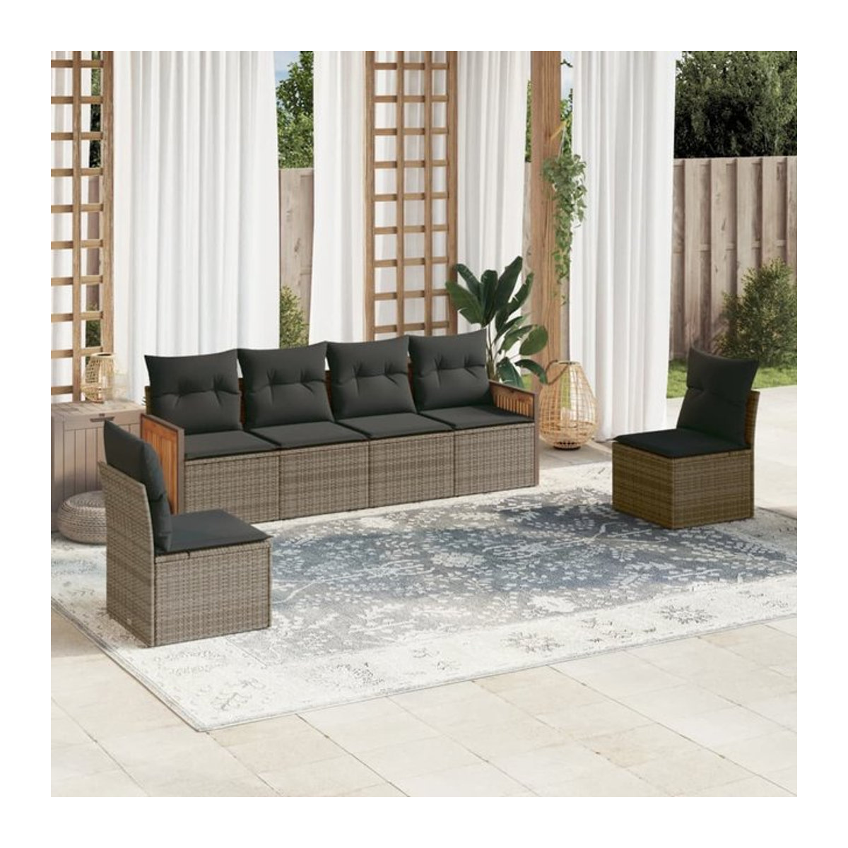 Vidaxl 6-teiliges Gartenmöbel-Set aus Polyrattan mit Kissen, Grau - Bild 1