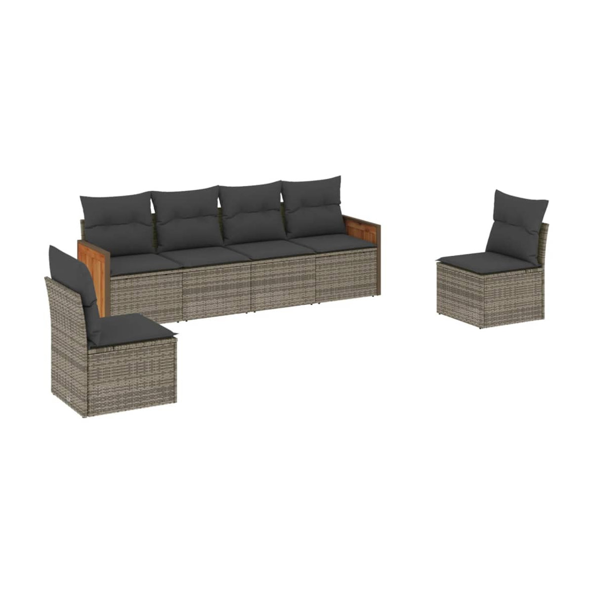 Vidaxl 6-teiliges Gartenmöbel-Set aus Polyrattan mit Kissen, Grau - Bild 2