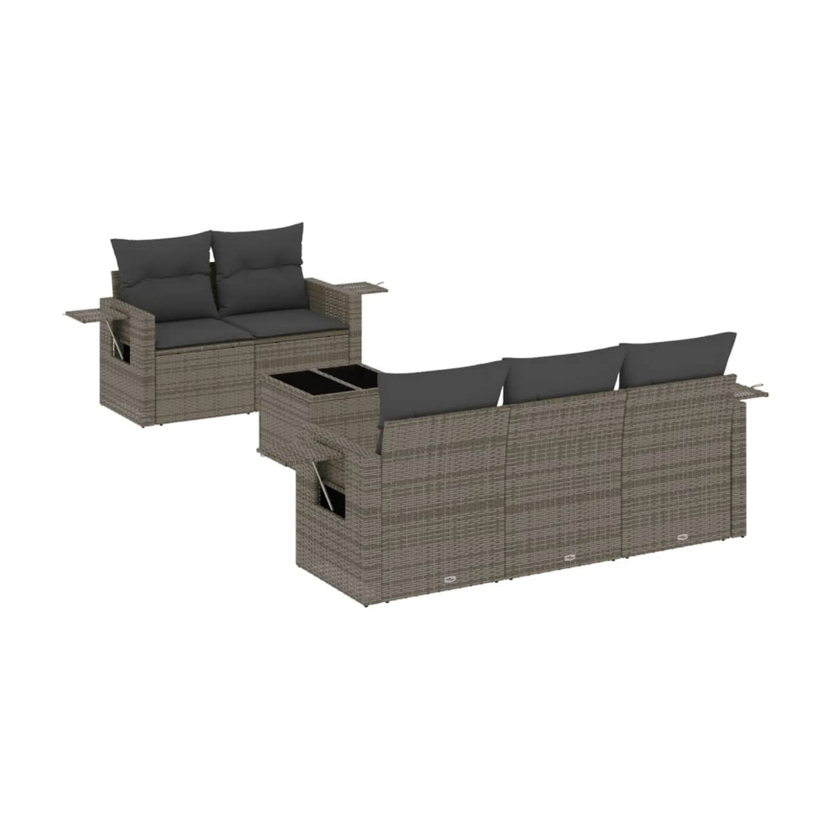 Vidaxl 6-teiliges Gartenmöbel-Set aus Polyrattan mit Kissen, Grau - Bild 2