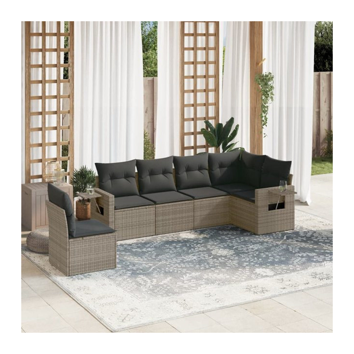 Vidaxl 6-teiliges Gartenmöbel-Set aus Polyrattan mit Kissen, Grau - Bild 1