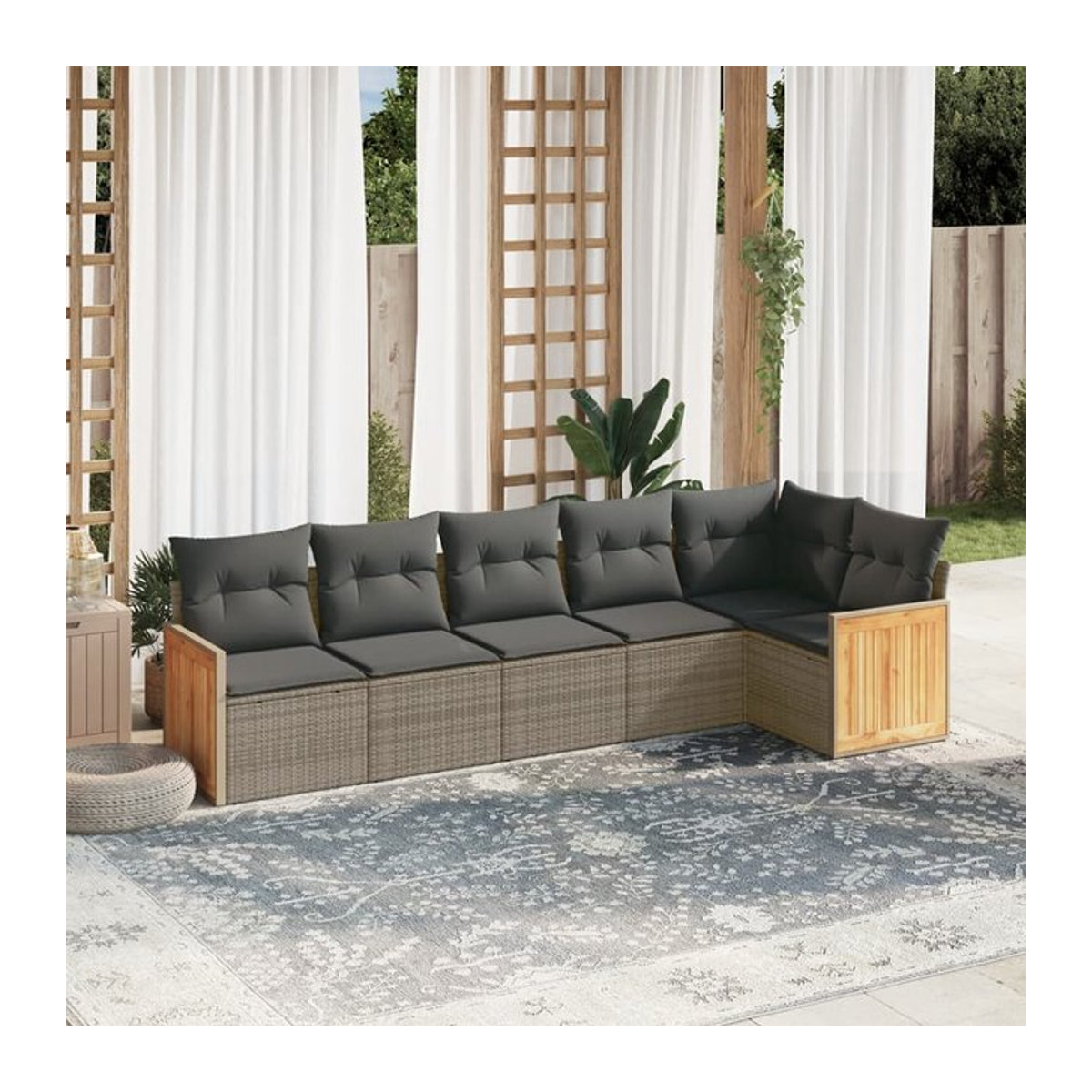 Vidaxl 6-teiliges Gartenmöbel-Set aus Polyrattan mit Kissen, Grau - Bild 1