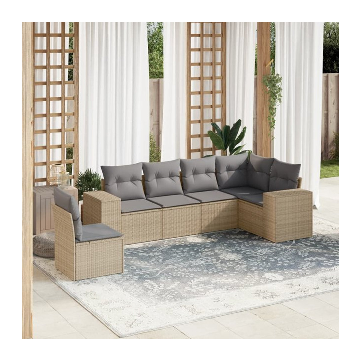 Vidaxl 6-teiliges Gartenmöbel-Set aus Polyrattan mit Kissen in Beige - Bild 1