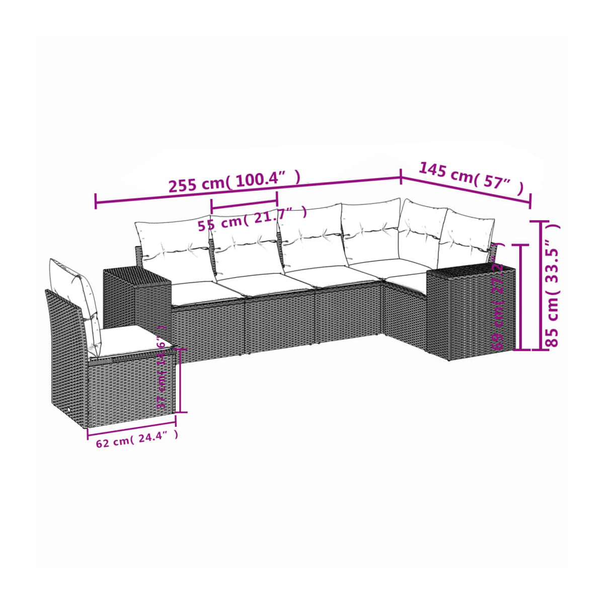 Vidaxl 6-teiliges Gartenmöbel-Set aus Polyrattan mit Kissen in Beige - Bild 2
