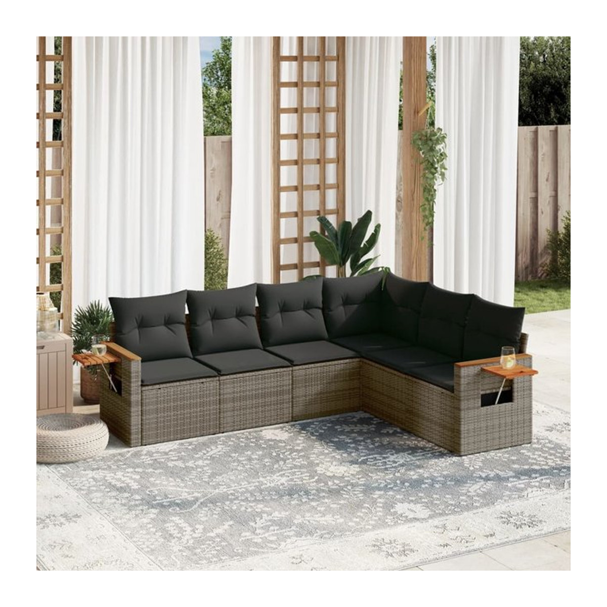Vidaxl 6-teiliges Gartenmöbel-Set aus Polyrattan mit Kissen in Grau - Bild 1