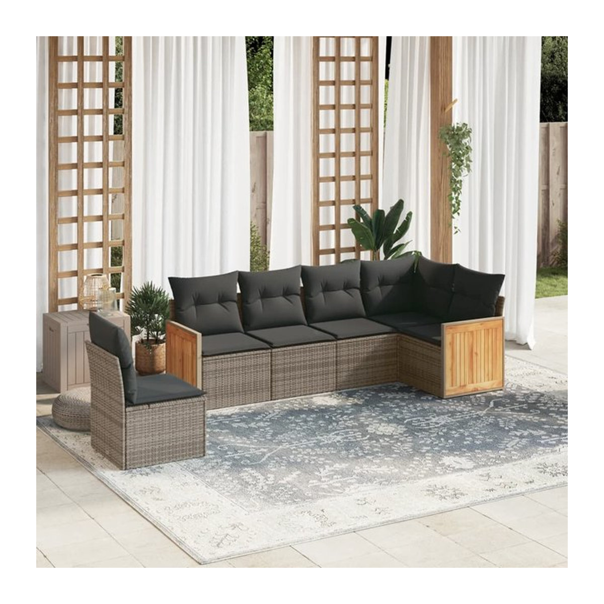 Vidaxl 6-teiliges Gartenmöbel-Set aus Polyrattan mit Kissen in Grau - Bild 1