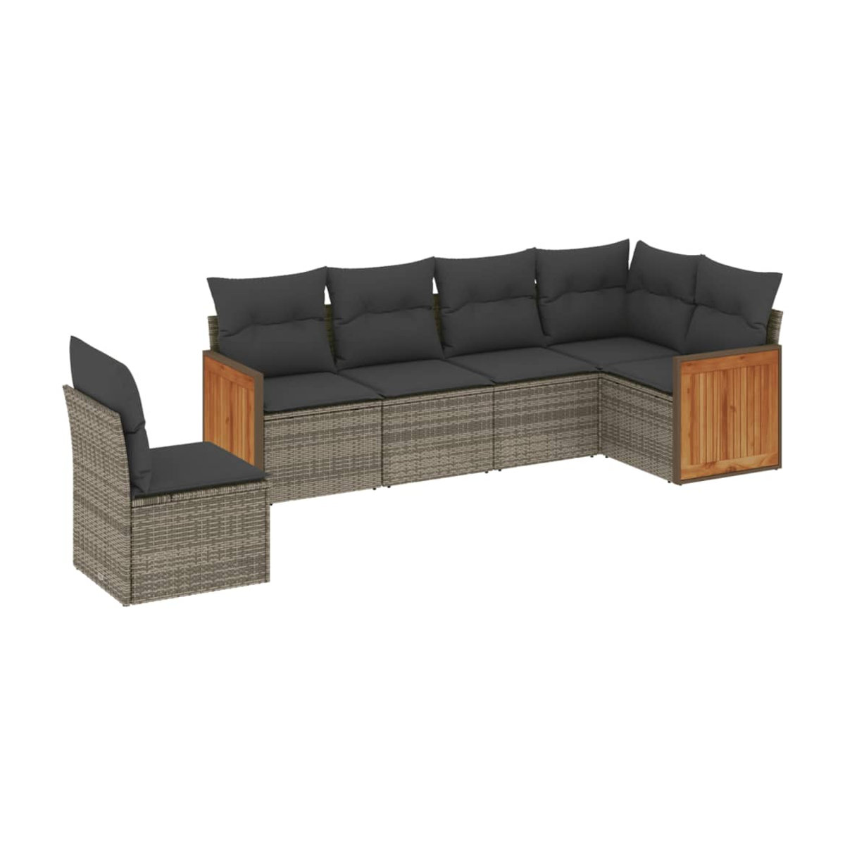 Vidaxl 6-teiliges Gartenmöbel-Set aus Polyrattan mit Kissen in Grau - Bild 3