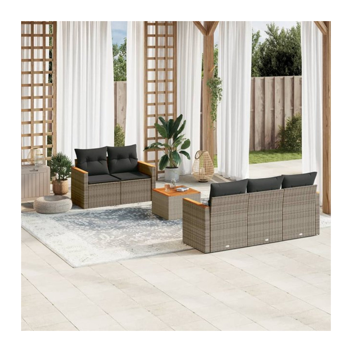 Vidaxl 6-teiliges Gartenmöbel-Set aus Polyrattan mit Kissen in Grau - Bild 1