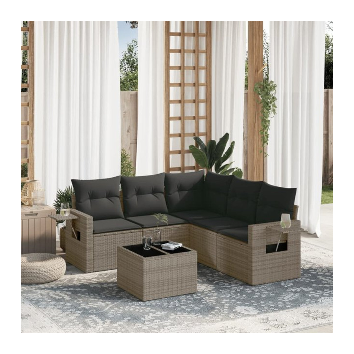 Vidaxl 6-teiliges Gartenmöbel-Set aus Polyrattan mit Kissen in Grau und Anthrazit - Bild 1