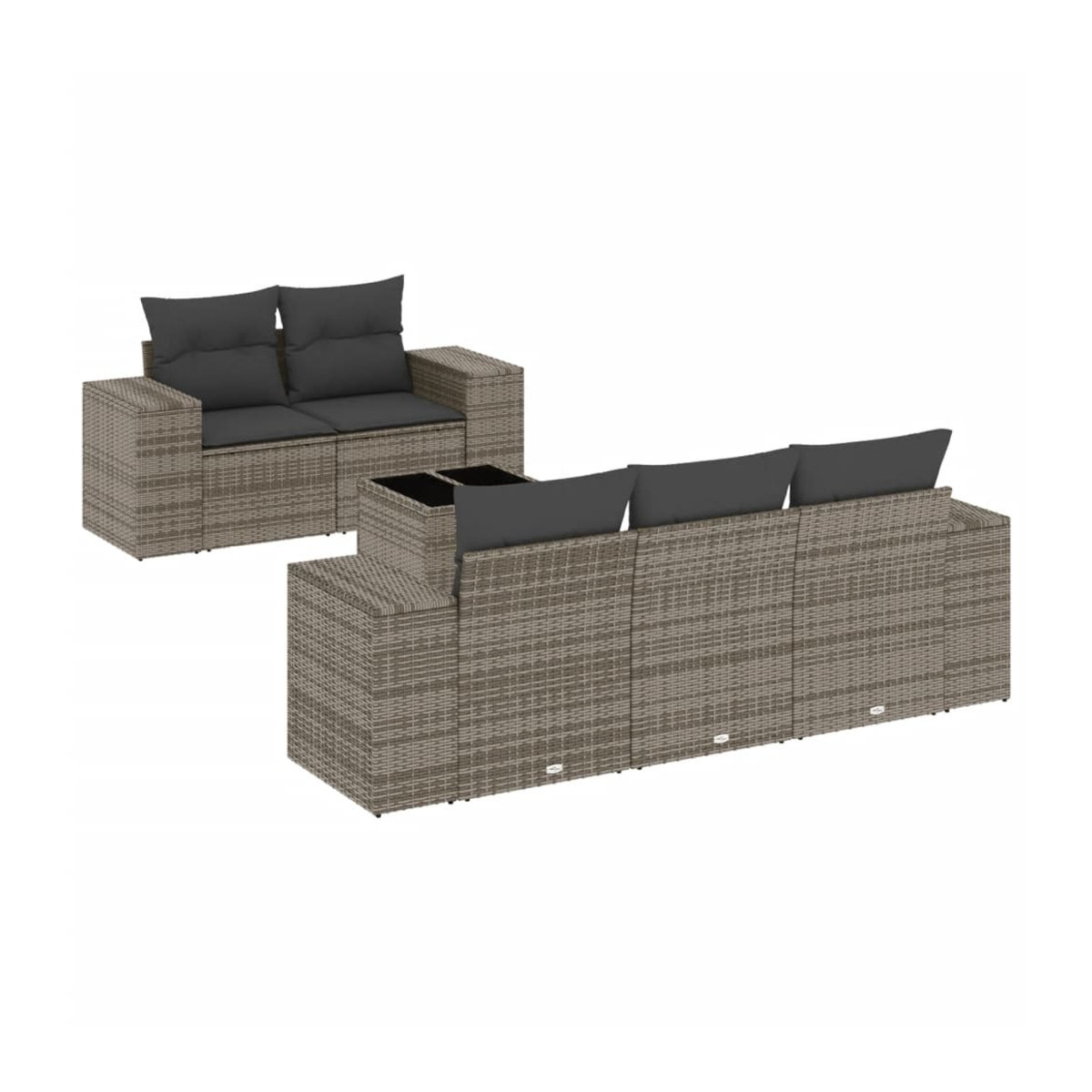 Vidaxl 6-teiliges Gartenmöbel-Set aus Polyrattan mit Kissen und Glas in Grau - Bild 2
