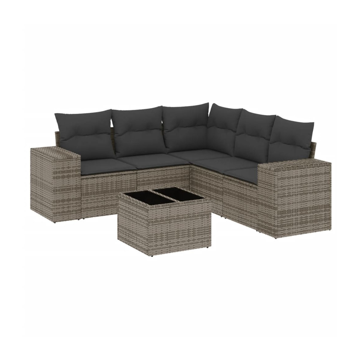 Vidaxl 6-teiliges Gartenmöbel-Set aus Polyrattan mit Kissen und Glas in Grau - Bild 2