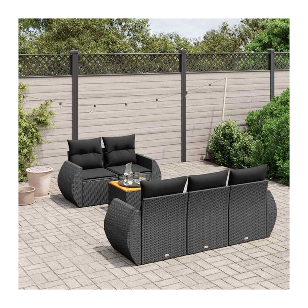 Vidaxl 6-teiliges Gartenmöbel-Set aus Polyrattan und Akazie in Schwarz mit Kissen - Bild 1