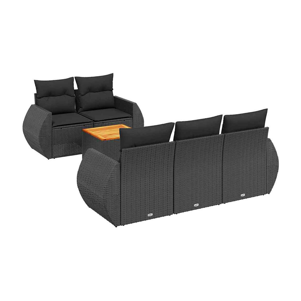 Vidaxl 6-teiliges Gartenmöbel-Set aus Polyrattan und Akazie in Schwarz mit Kissen - Bild 2