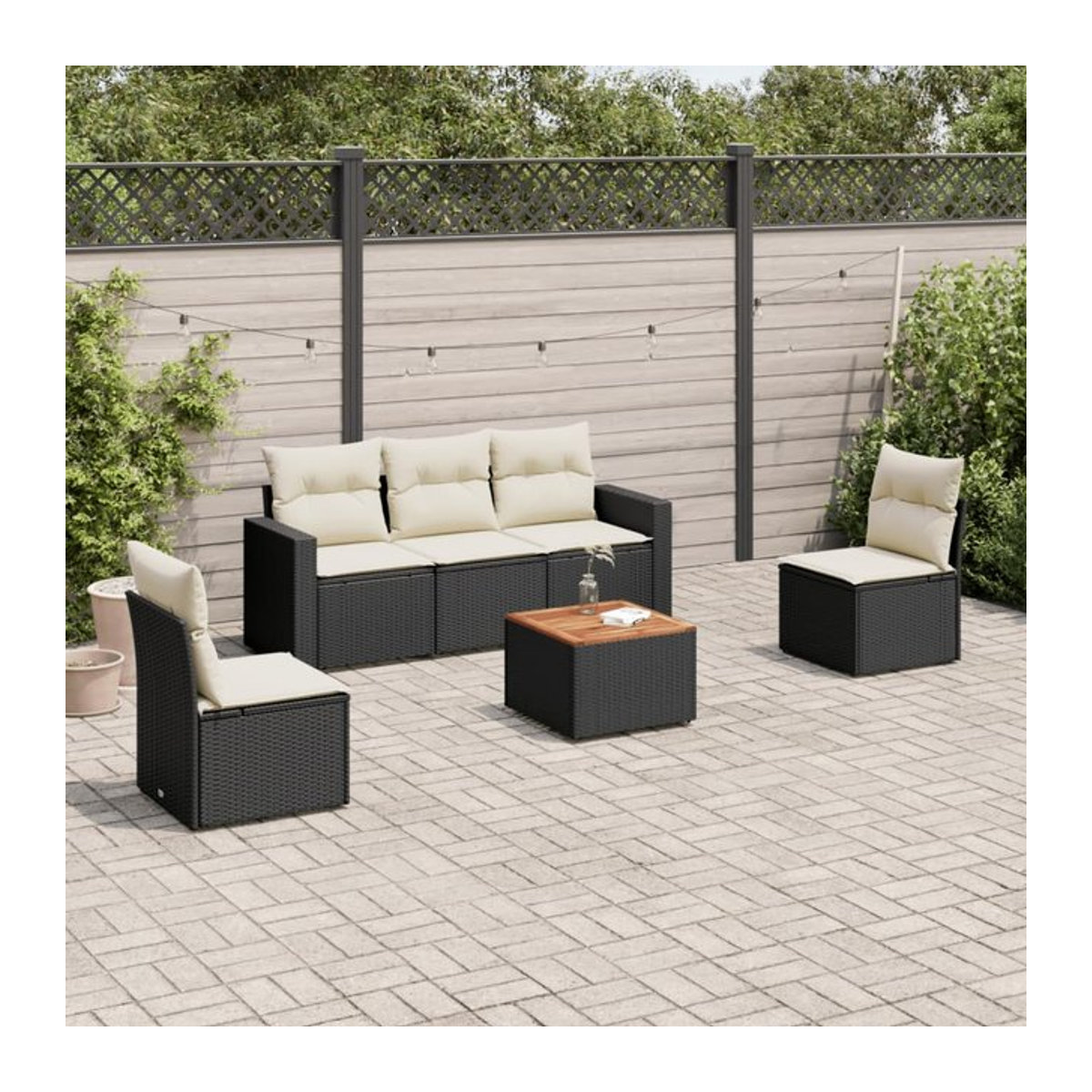 Vidaxl 6-teiliges Gartenmöbel-Set aus Polyrattan und Akazie in Schwarz mit Kissen - Bild 1