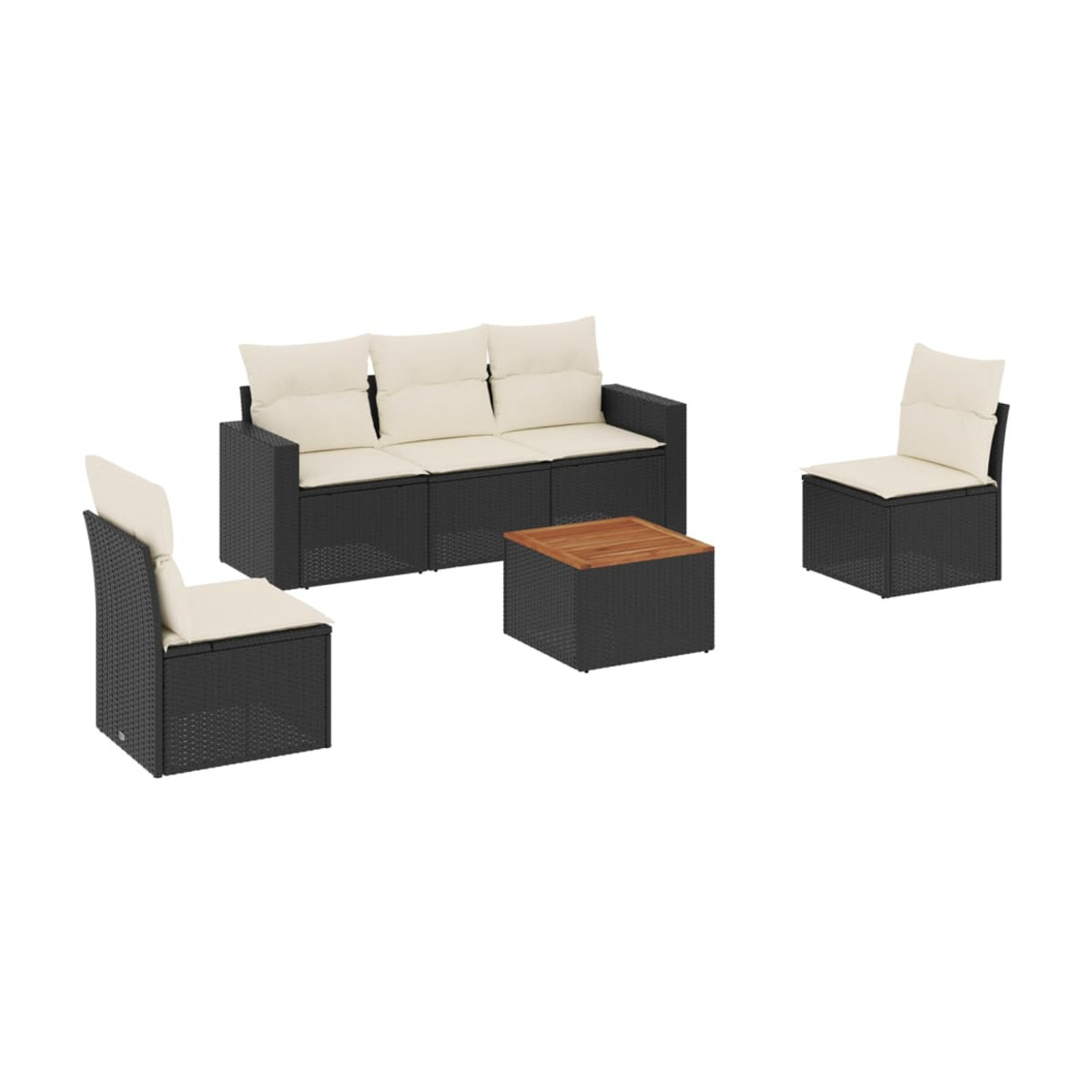 Vidaxl 6-teiliges Gartenmöbel-Set aus Polyrattan und Akazie in Schwarz mit Kissen - Bild 3