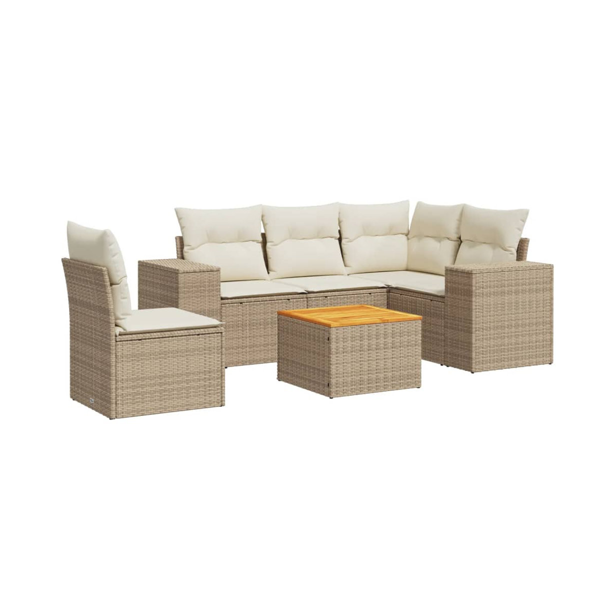 Vidaxl 6-teiliges Gartenmöbel-Set aus Polyrattan und Akazie mit Kissen, Beige - Bild 2