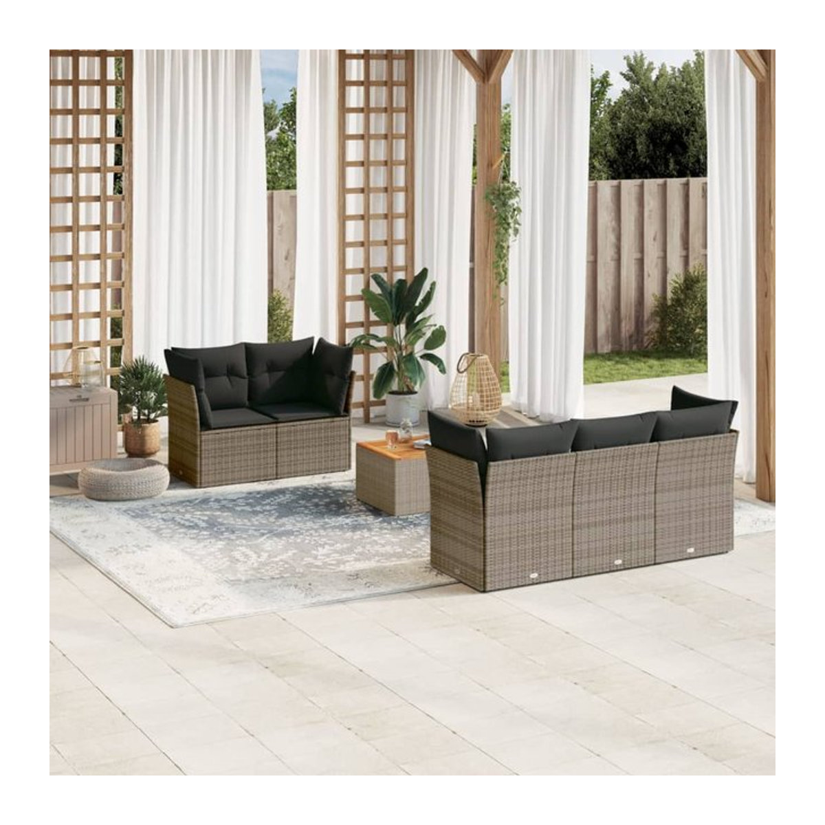 Vidaxl 6-teiliges Gartenmöbel-Set aus Polyrattan und Akazie mit Kissen, Grau - Bild 1