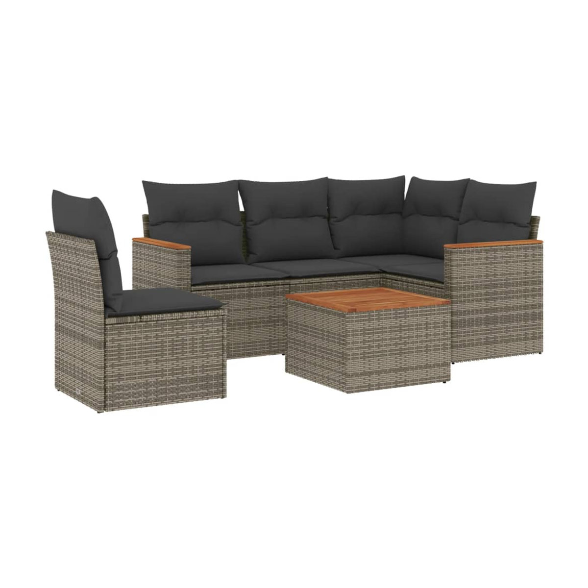Vidaxl 6-teiliges Gartenmöbel-Set aus Polyrattan und Akazie mit Kissen, Grau - Bild 3