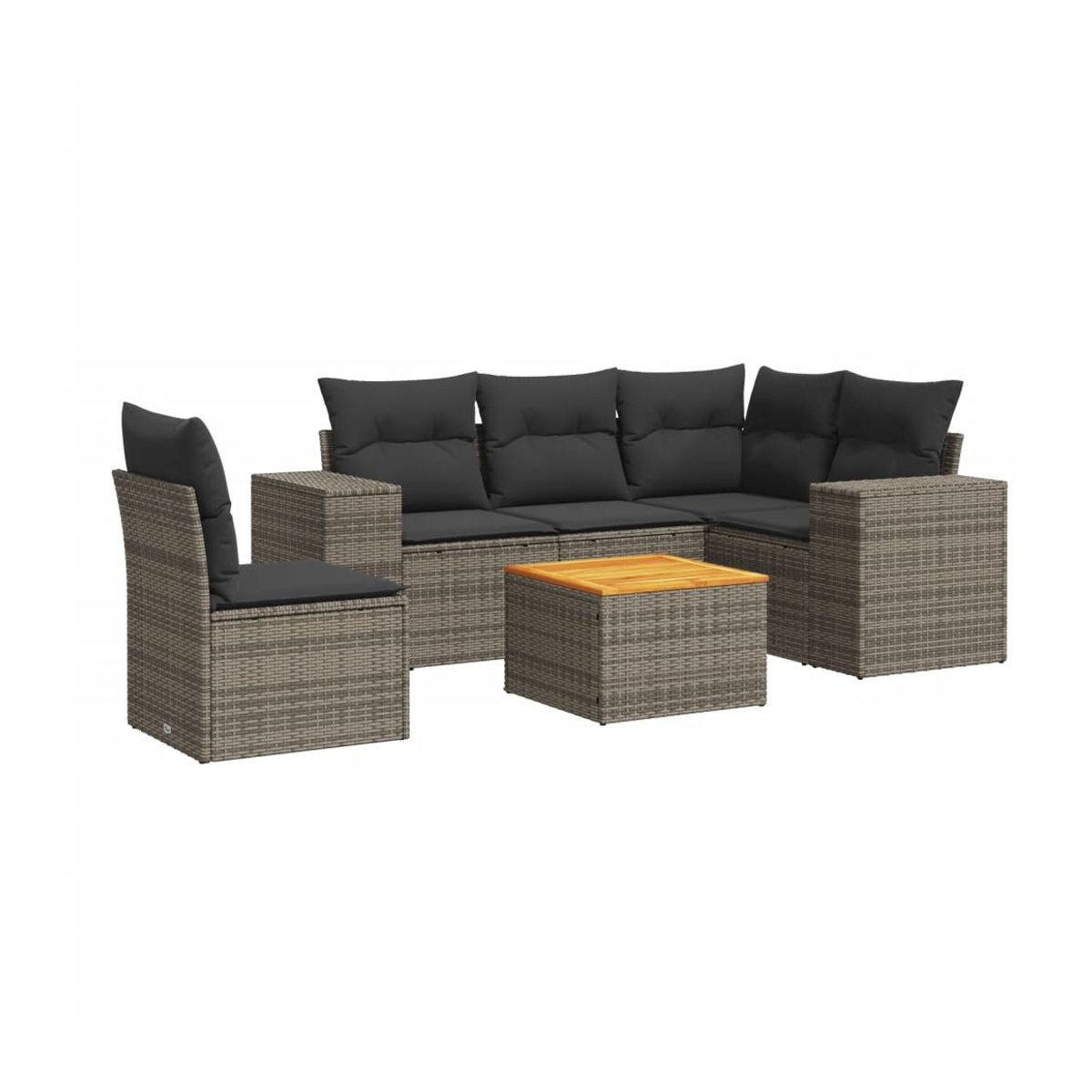 Vidaxl 6-teiliges Gartenmöbel-Set aus Polyrattan und Akazie mit Kissen, Grau - Bild 2