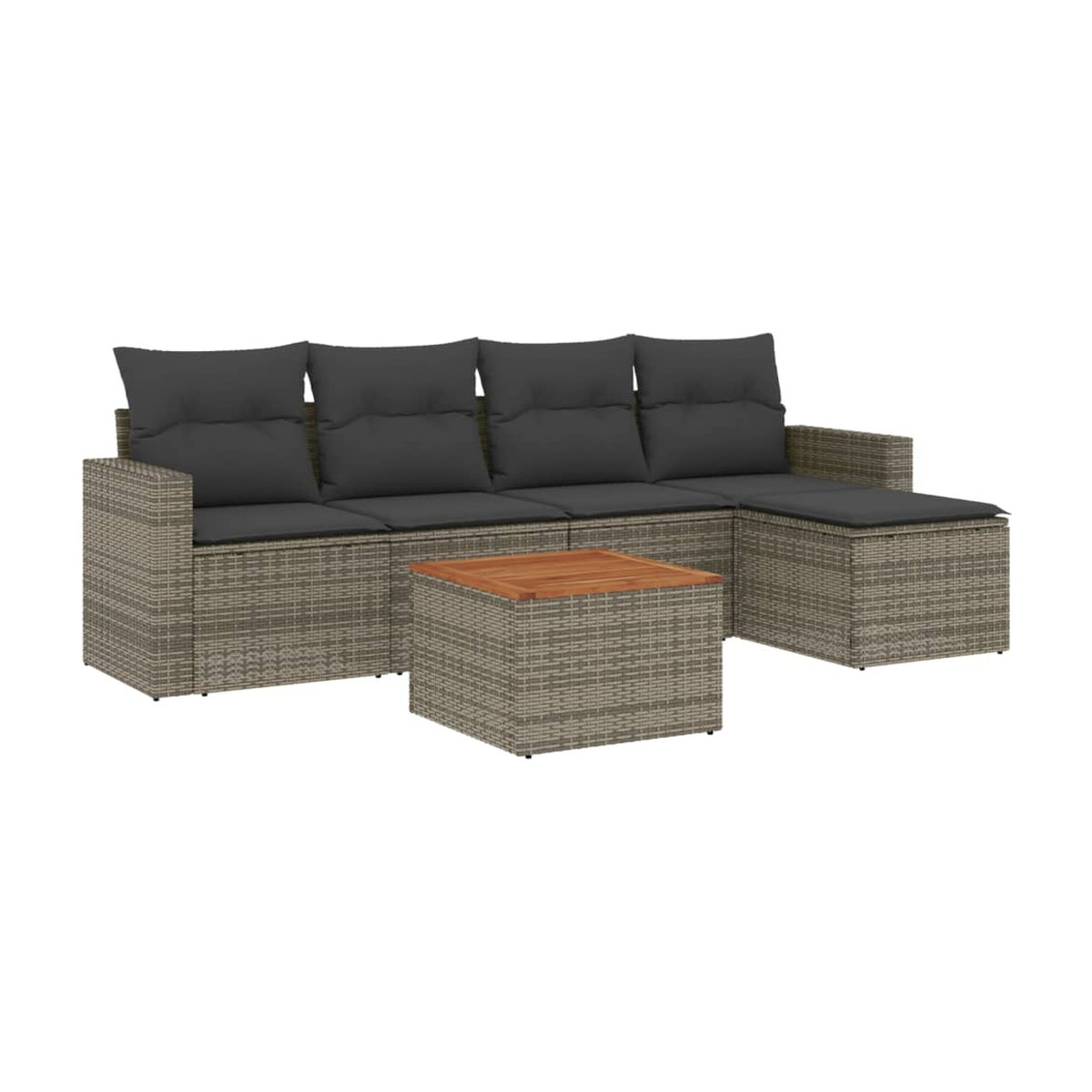 Vidaxl 6-teiliges Gartenmöbel-Set aus Polyrattan und Akazie mit Kissen, Grau - Bild 3