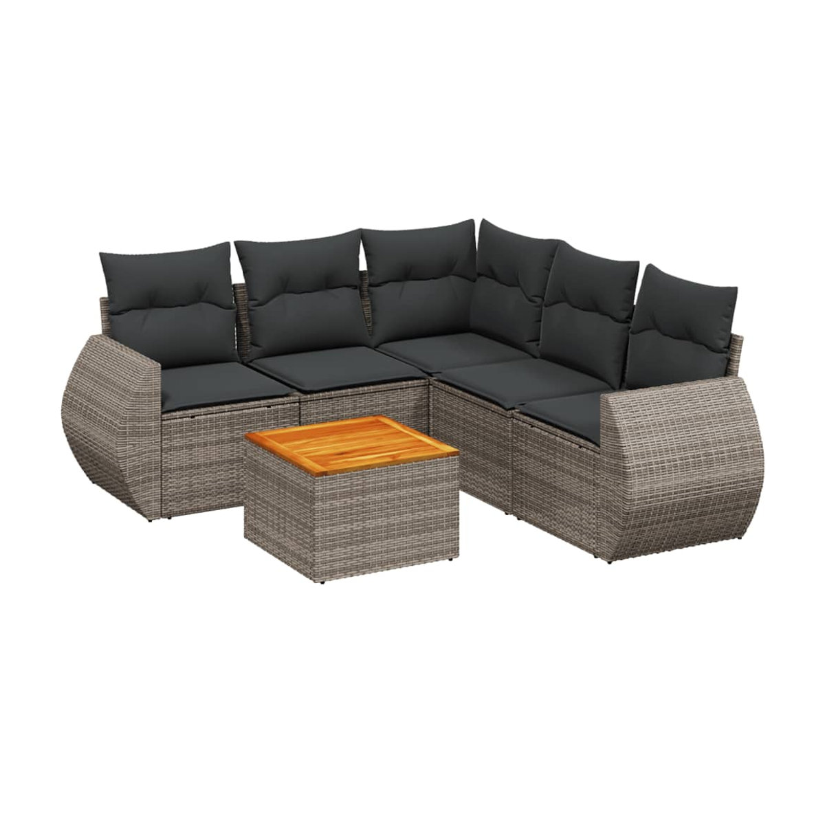 Vidaxl 6-teiliges Gartenmöbel-Set aus Polyrattan und Akazie mit Kissen, Grau - Bild 3