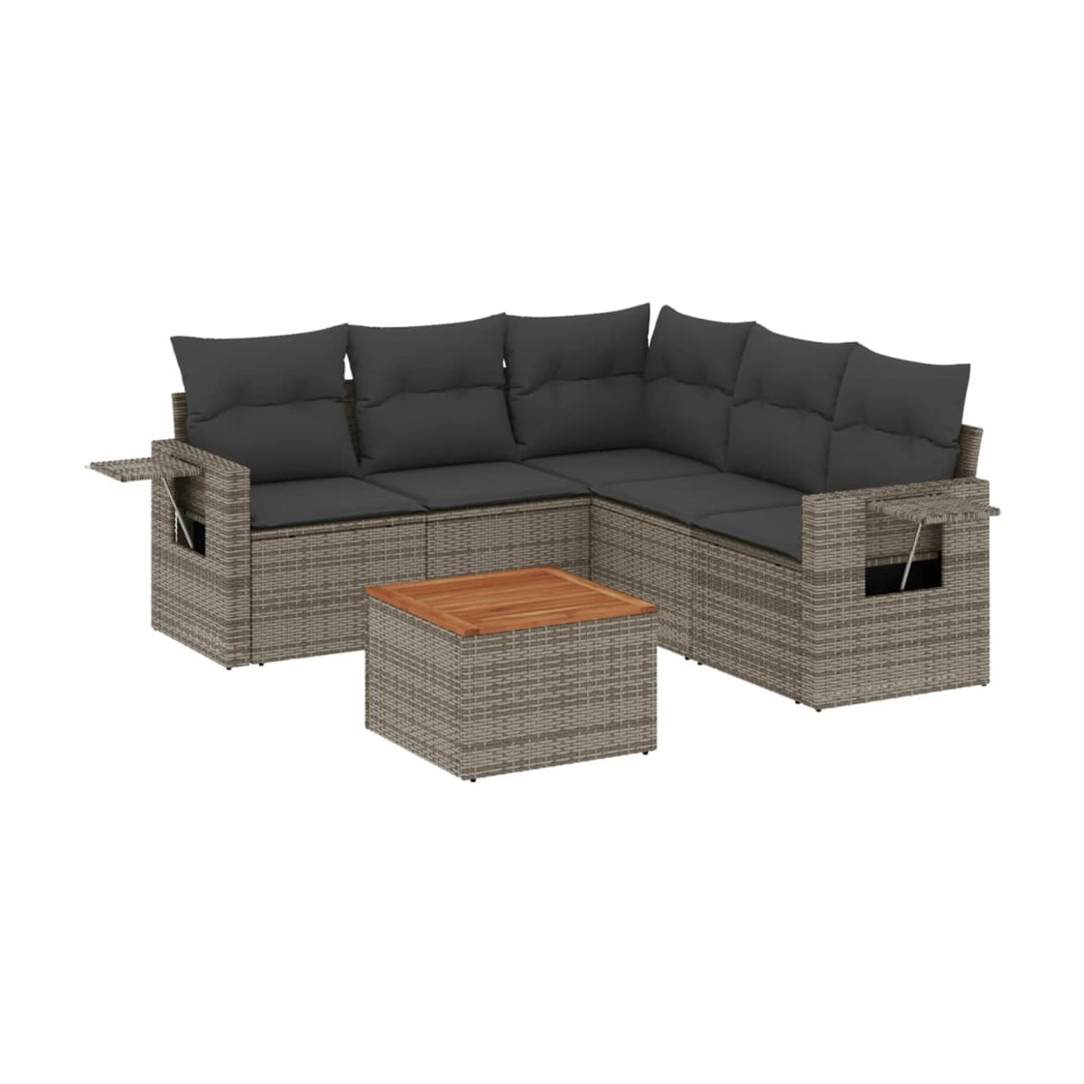 Vidaxl 6-teiliges Gartenmöbel-Set aus Polyrattan und Akazie mit Kissen, Grau - Bild 2