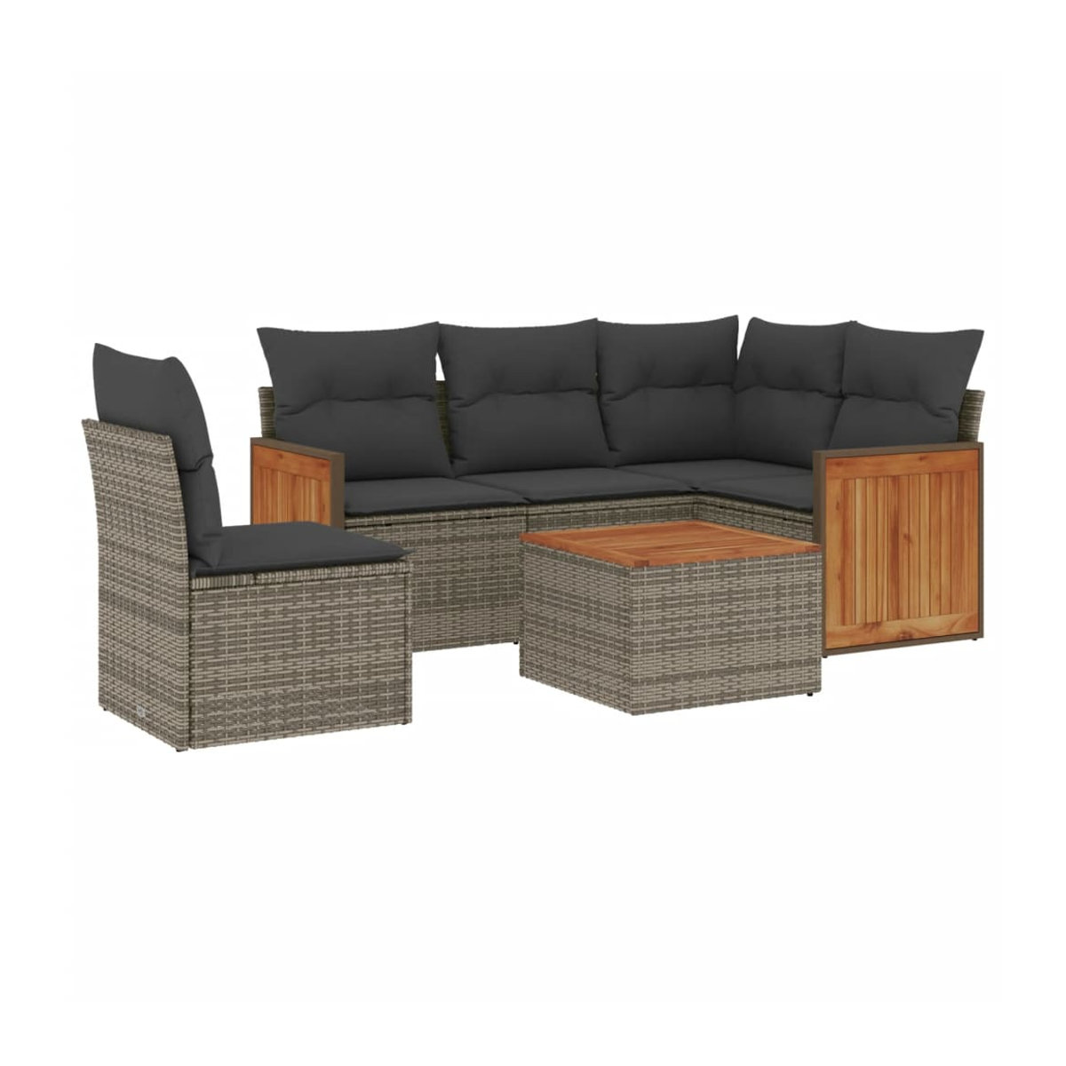 Vidaxl 6-teiliges Gartenmöbel-Set aus Polyrattan und Akazie mit Kissen, Grau - Bild 3