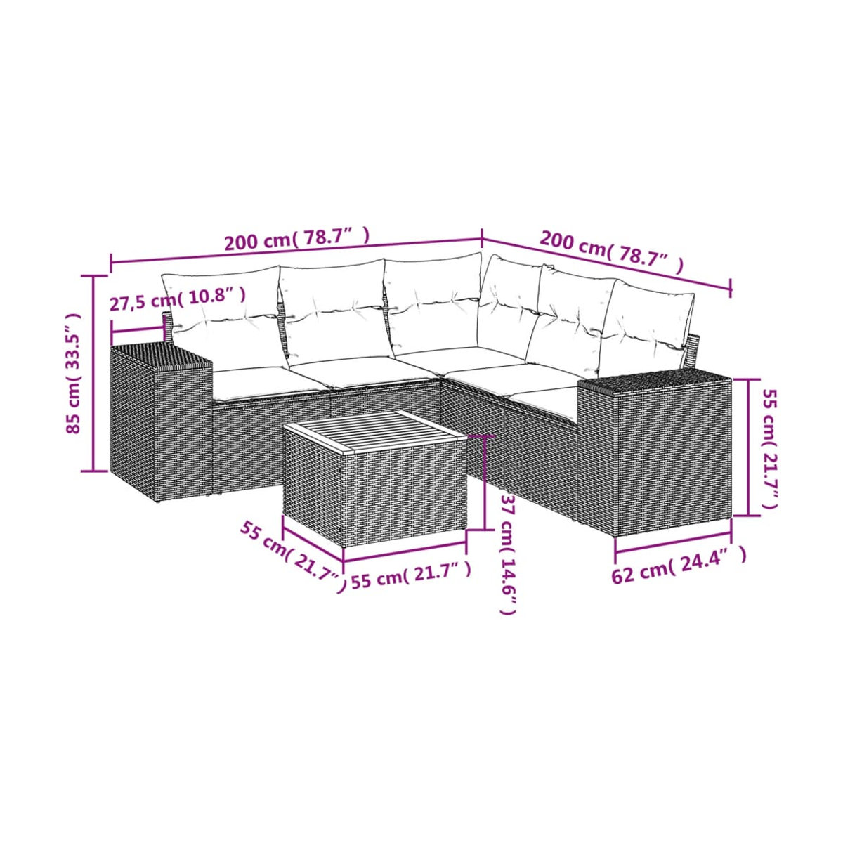 Vidaxl 6-teiliges Gartenmöbel-Set aus Polyrattan und Akazie mit Kissen, Grau - Bild 2