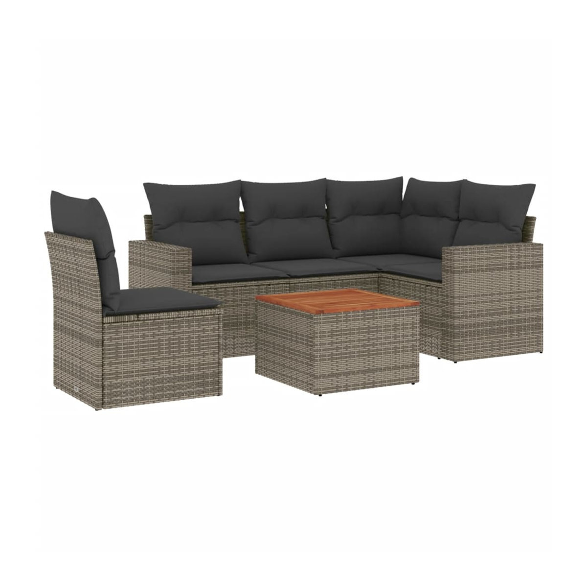 Vidaxl 6-teiliges Gartenmöbel-Set aus Polyrattan und Akazie mit Kissen, Grau - Bild 2