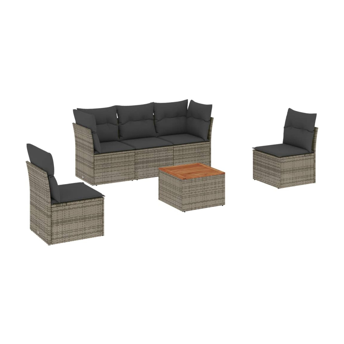 Vidaxl 6-teiliges Gartenmöbel-Set aus Polyrattan und Akazie mit Kissen, Grau - Bild 3