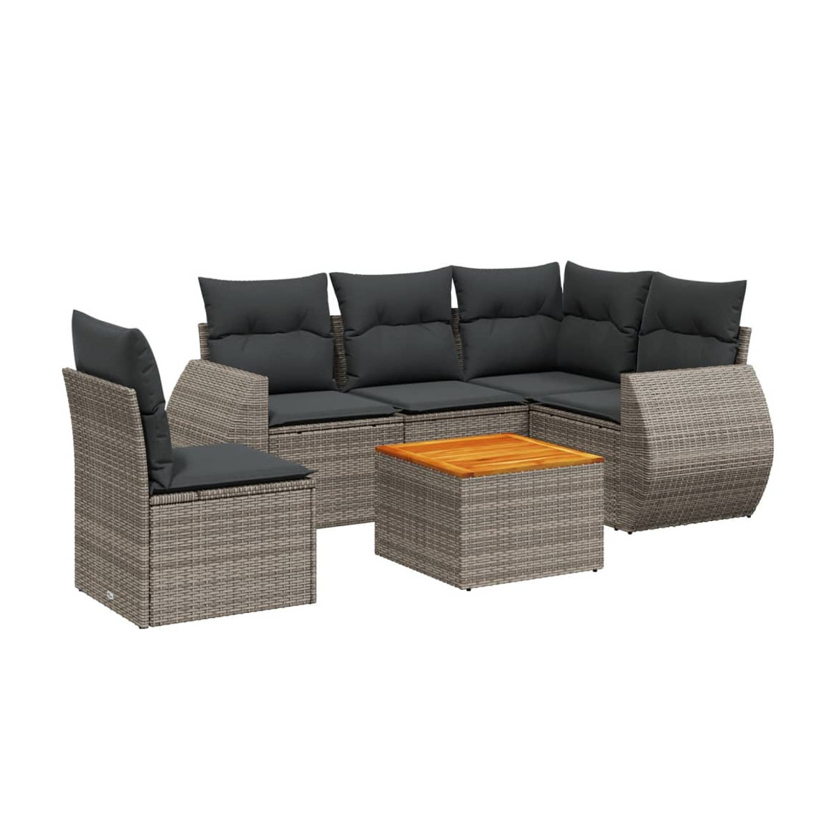 Vidaxl 6-teiliges Gartenmöbel-Set aus Polyrattan und Akazie mit Kissen, Grau - Bild 2