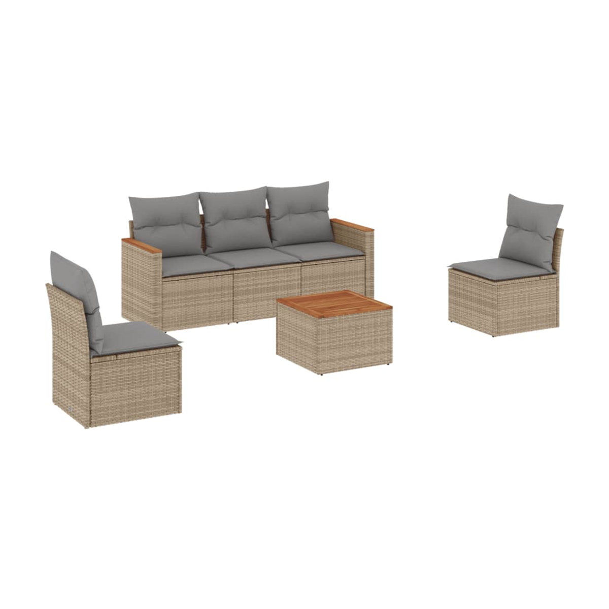 Vidaxl 6-teiliges Gartenmöbel-Set aus Polyrattan und Akazie mit Kissen in Beige - Bild 2