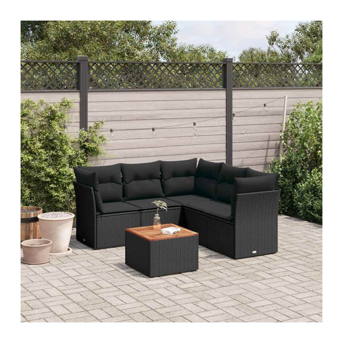 Vidaxl 6-teiliges Gartenmöbel-Set aus Polyrattan und Akazie mit Kissen in Schwarz - Bild 1