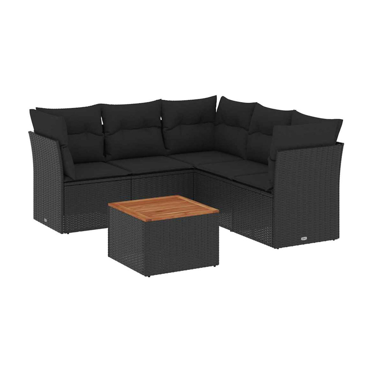 Vidaxl 6-teiliges Gartenmöbel-Set aus Polyrattan und Akazie mit Kissen in Schwarz - Bild 2