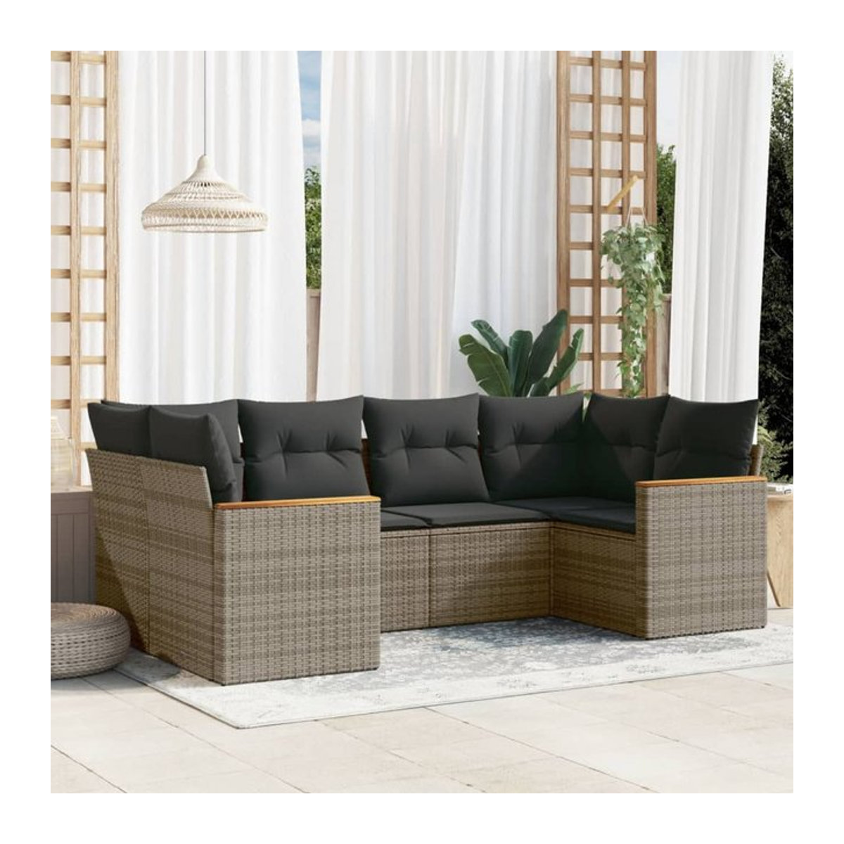 Vidaxl 6-teiliges Gartenmöbel-Set aus Polyrattan und Stahl mit Kissen, Grau - Bild 1