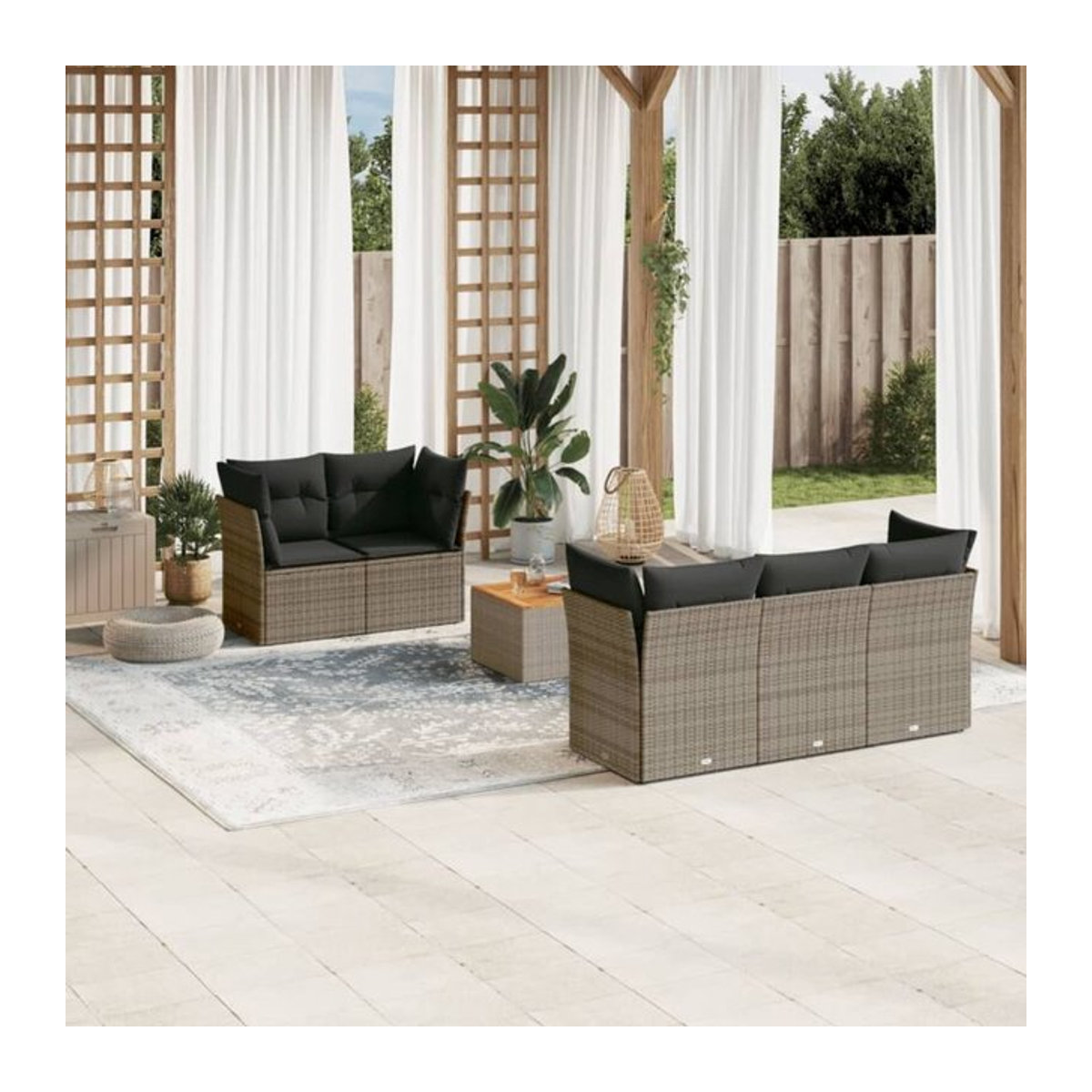 Vidaxl 6-tlg. Garten-Sofagarnitur aus Poly-Rattan in Grau mit Kissen im modernen Design - Bild 1