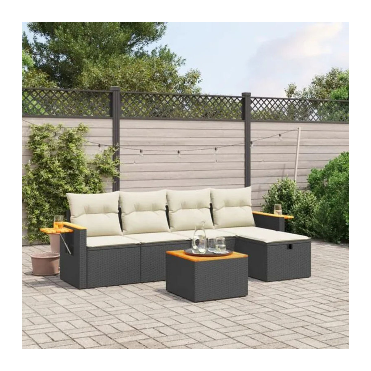 Vidaxl 6-tlg. Garten-Sofagarnitur aus Polyrattan in Schwarz mit Kissen im modernen Loungemöbel-Design - Bild 1