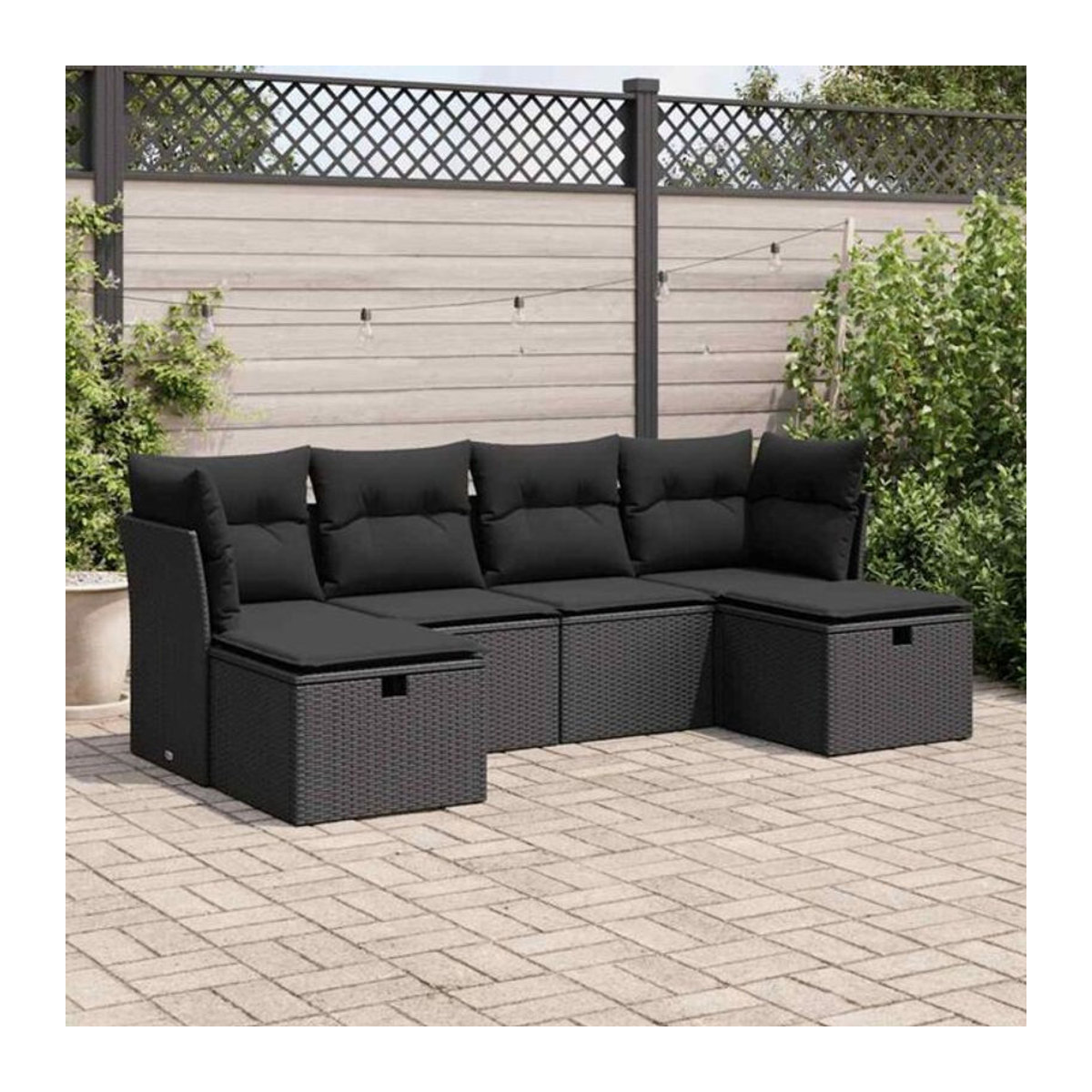 Vidaxl 6-tlg. Garten-Sofagarnitur aus Polyrattan in Schwarz mit Kissen im modernen Loungemöbel-Design - Bild 1