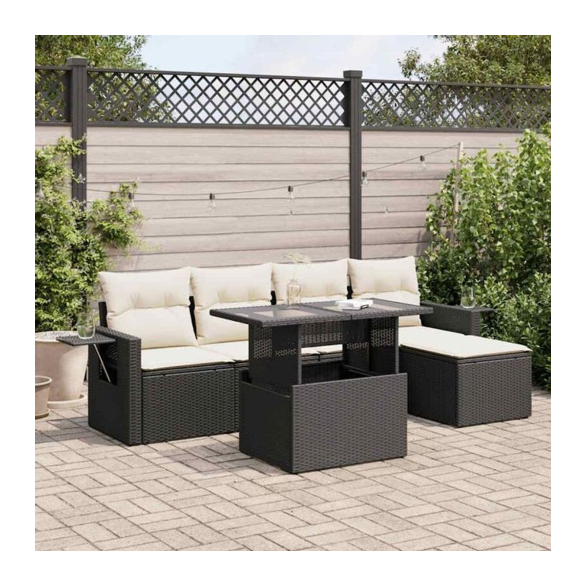 Vidaxl 6-tlg. Garten-Sofagarnitur aus Polyrattan in Schwarz mit Kissen und modernem Loungemöbel-Design - Bild 1