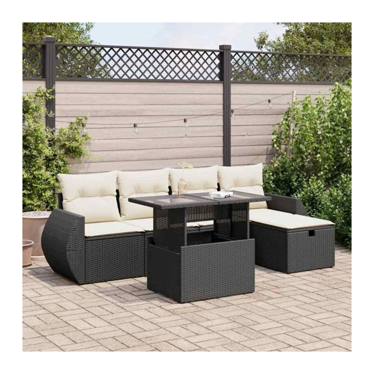 Vidaxl 6-tlg. Garten-Sofagarnitur aus Polyrattan mit Kissen in Schwarz - Bild 1