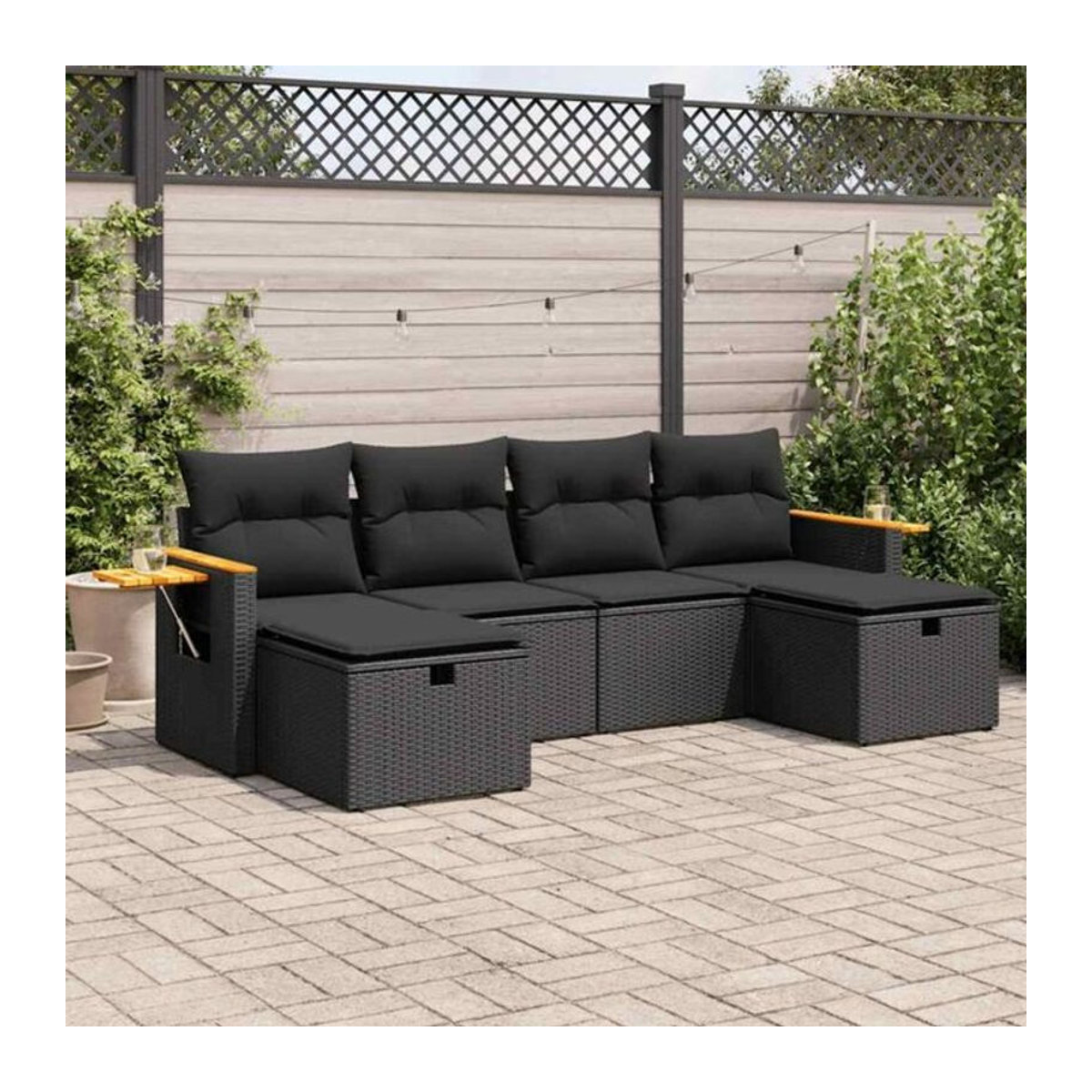 Vidaxl 6-tlg. Garten-Sofagarnitur aus Polyrattan mit Kissen in Schwarz - Bild 1