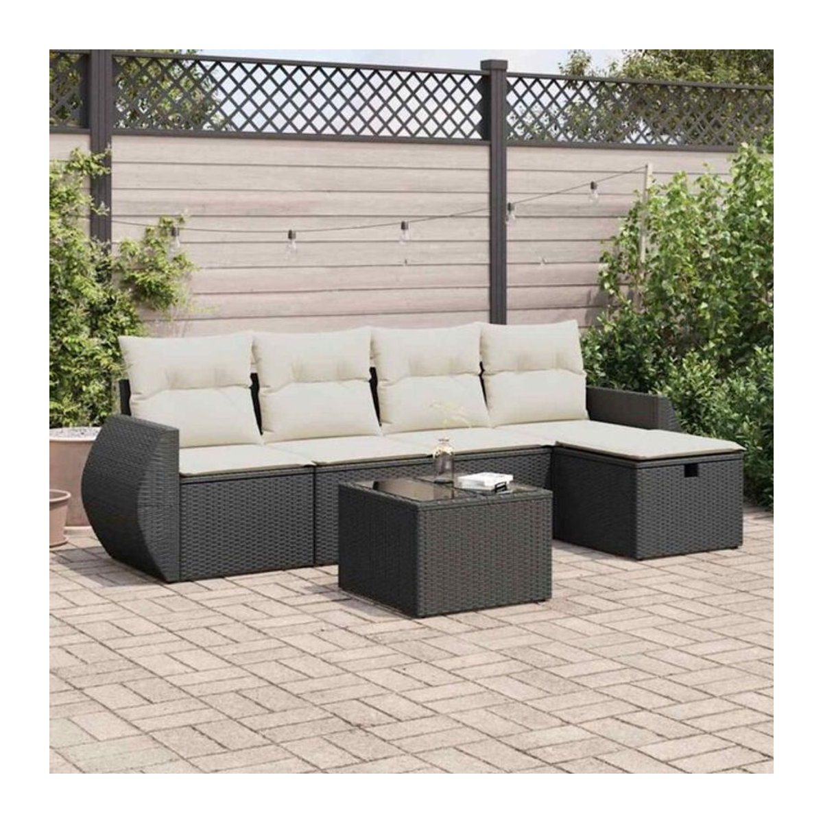 Vidaxl 6-tlg. Garten-Sofagarnitur aus Polyrattan mit Kissen in Schwarz - Bild 1