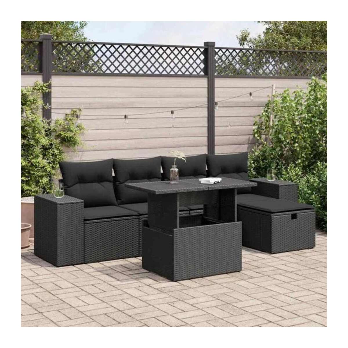 Vidaxl 6-tlg. Garten-Sofagarnitur aus Polyrattan mit Kissen in Schwarz - Bild 1