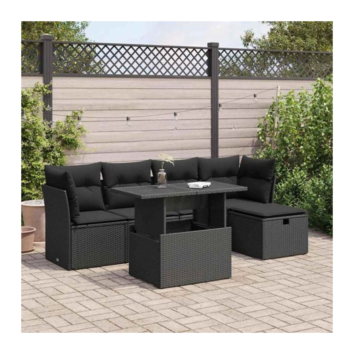 Vidaxl 6-tlg. Garten-Sofagarnitur aus Polyrattan mit Kissen in Schwarz - Bild 1