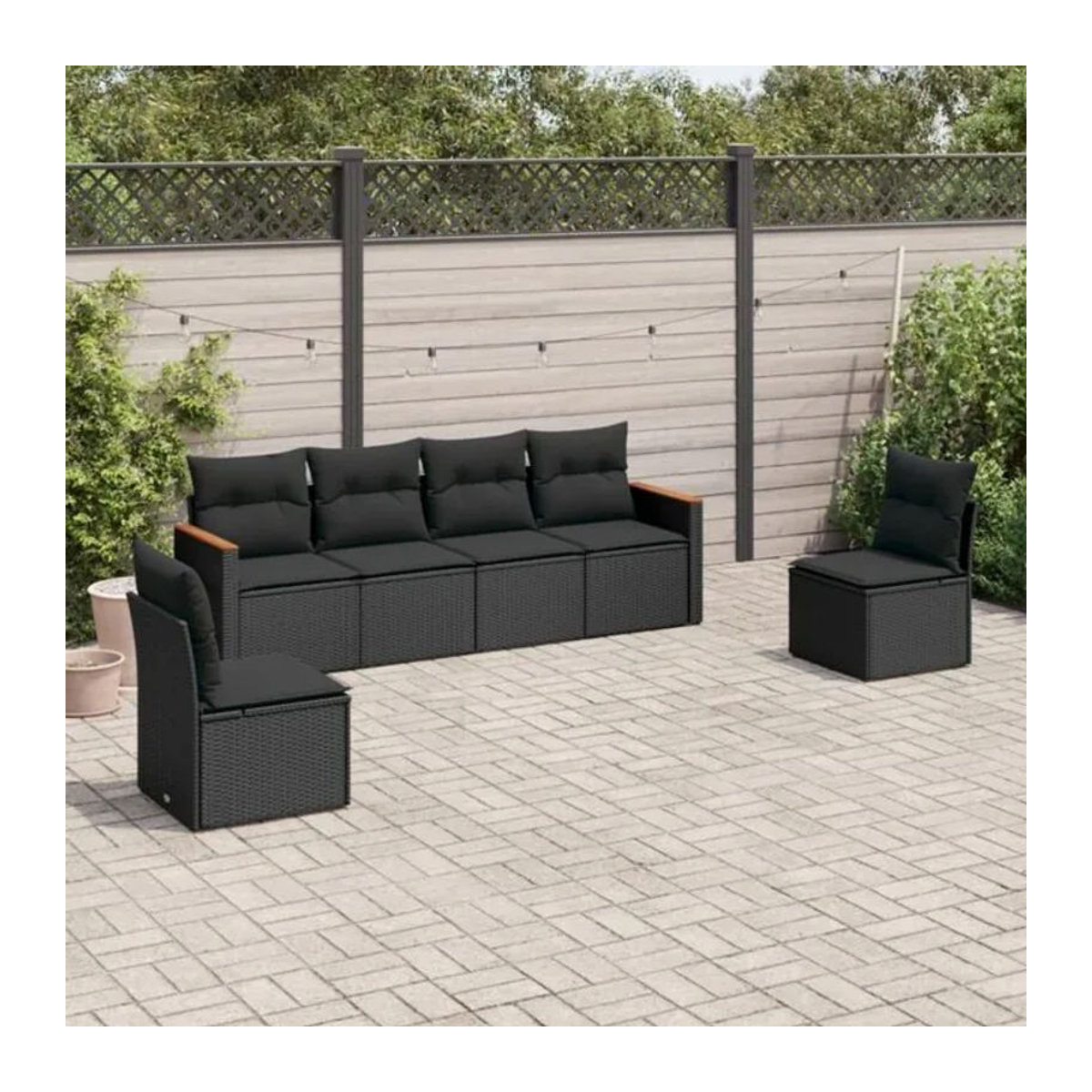 Vidaxl 6-tlg. Garten-Sofagarnitur aus Polyrattan mit Kissen in Schwarz - Bild 1