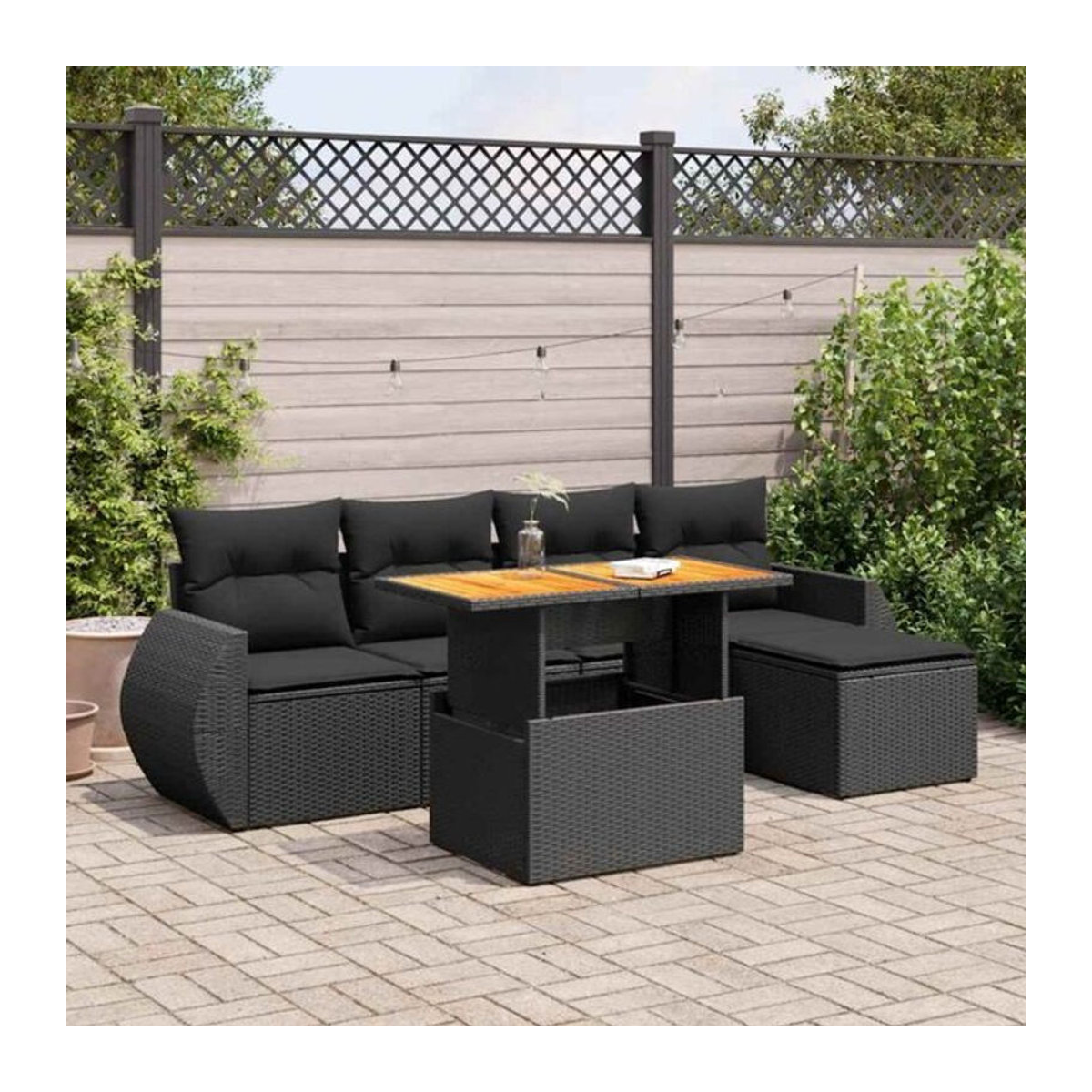Vidaxl 6-tlg. Garten-Sofagarnitur aus Polyrattan mit Kissen in Schwarz - Bild 1